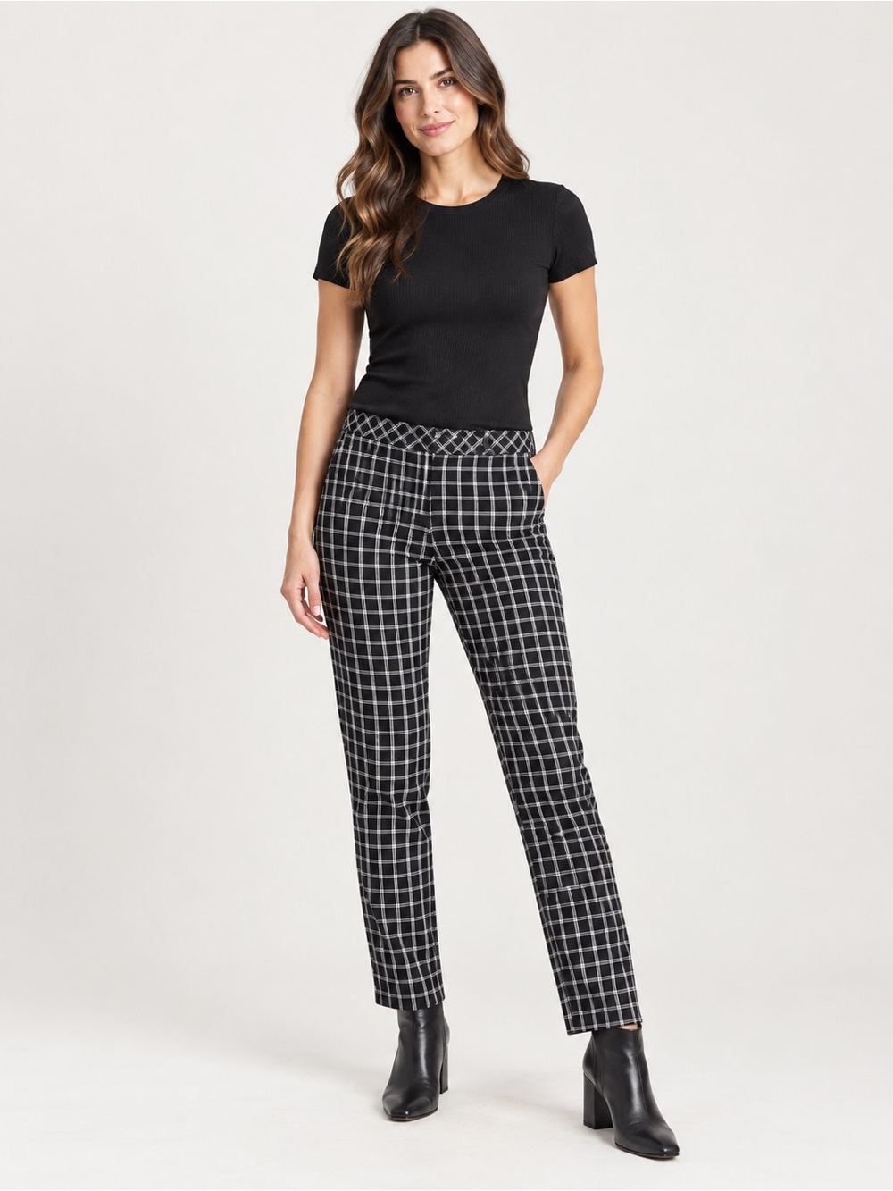 J.Jill Women’s Size 10 Black White Plaid Stretch Slim Ankle Pants Trousers